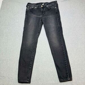True Religion Womens Size 32 Black Wash Halle Mid Rise Super Skinny‎ Jeans 32x28